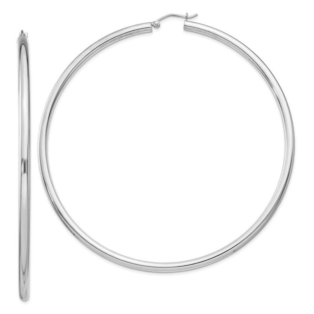 3mm Sterling Silver, Extra Large Round Hoop Earrings, 80mm (3 1/8 In)
